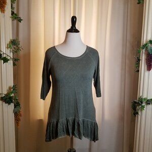 Dantelle Anthropologie Army Green Ruffle Tunic Top Size Med